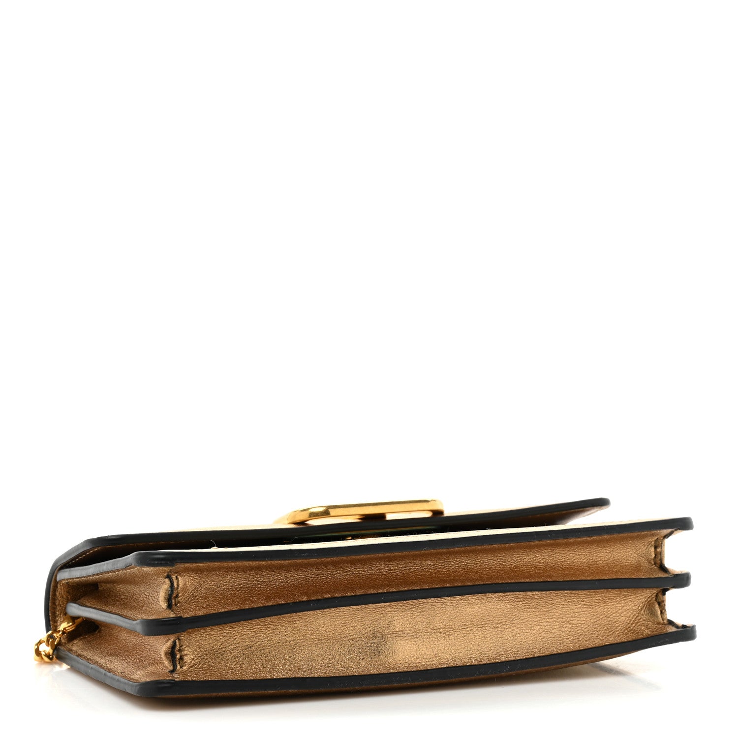 Valentino Garavani Raffia VLogo Wallet on Chain Gold 4 of 12