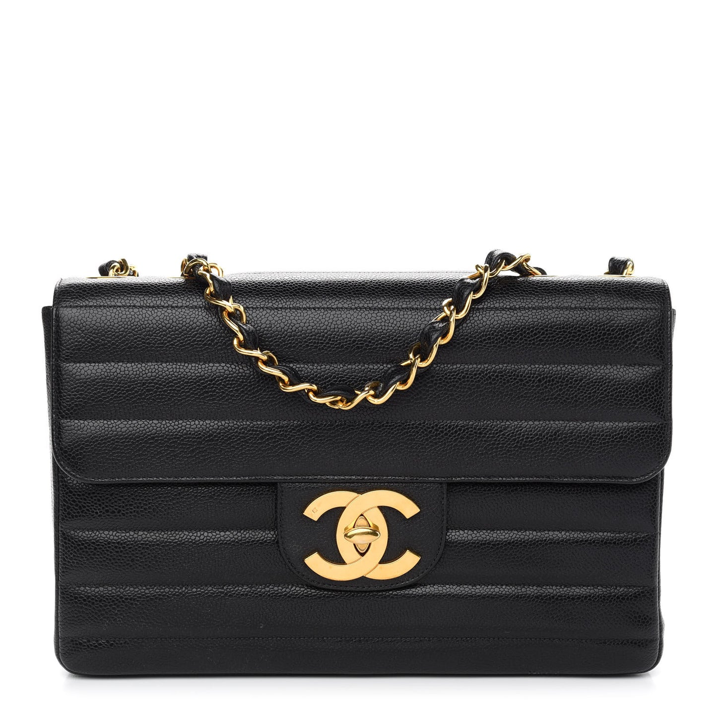 Caviar Horizontal Quilted Jumbo Single Flap Black