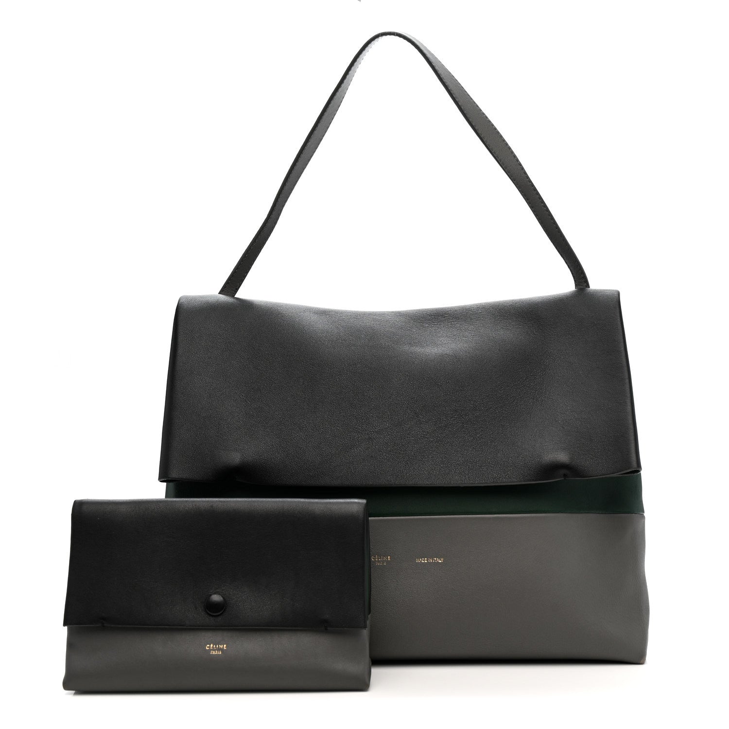 Celine Calfskin All Soft Shoulder Bag Black Grey Green 3 of 17