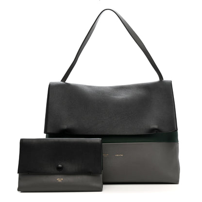 Celine Calfskin All Soft Shoulder Bag Black Grey Green 3 of 17
