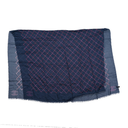 Chanel Cotton Cashmere Quilted CC Logo Stole Navy Pink 3 of 4
