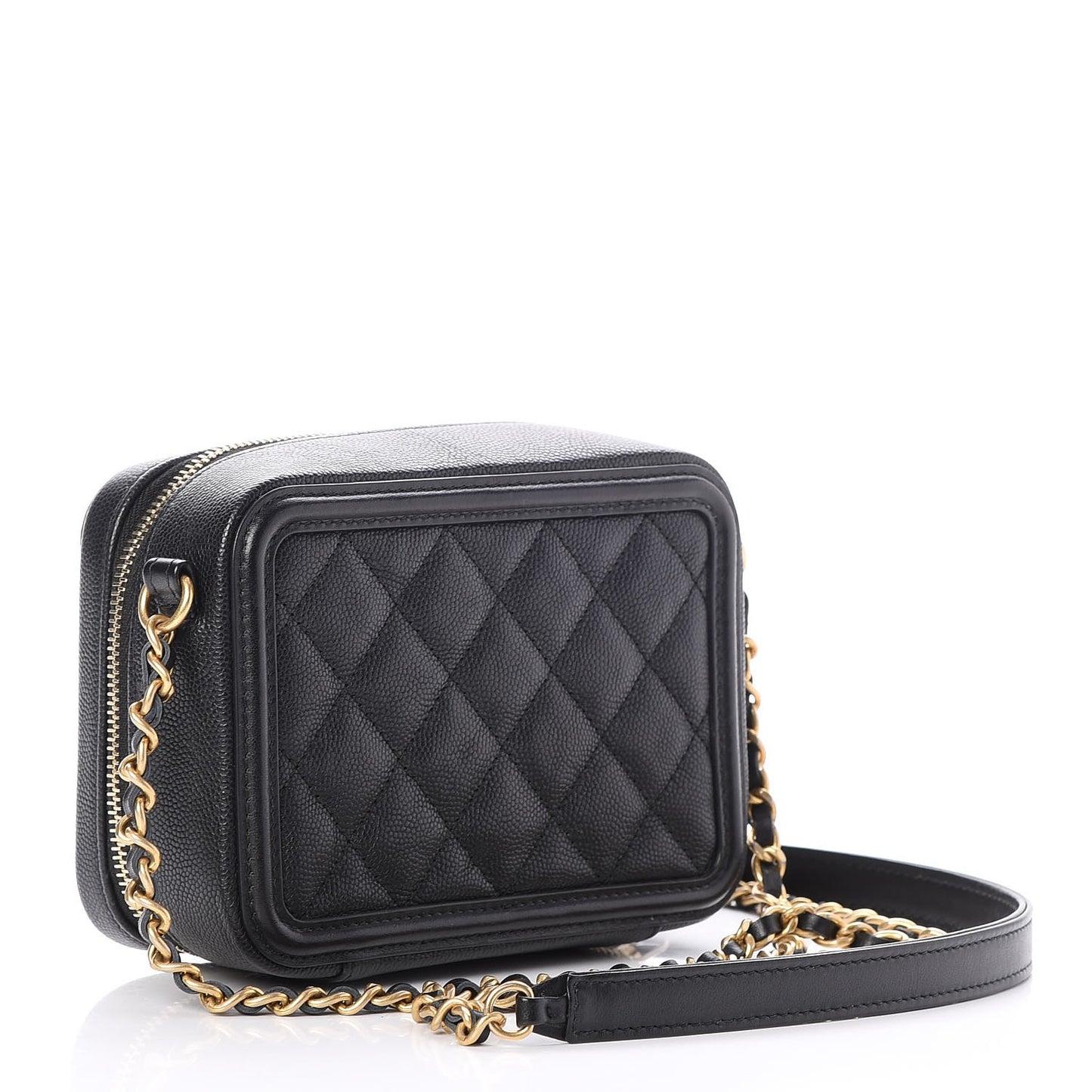 Caviar Quilted CC Filigree Vanity Clutch With Chain Black