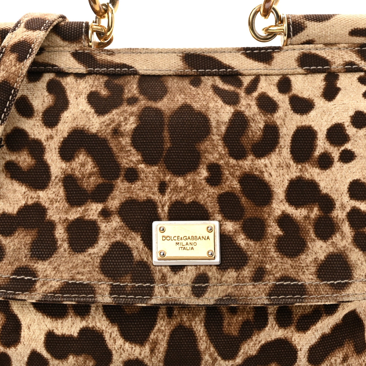 Dolce & Gabbana Canvas Leopard Print Miss Sicily Satchel Naturale 9 of 10