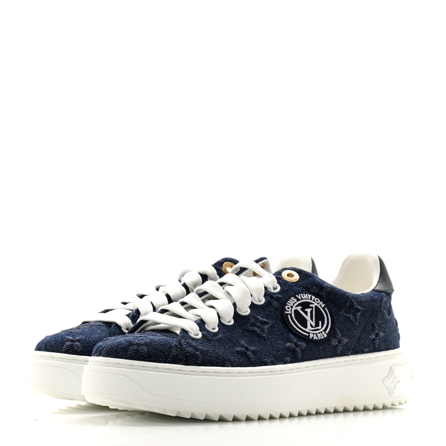Denim Monogram Debossed Time Out Sneakers 38 Blue