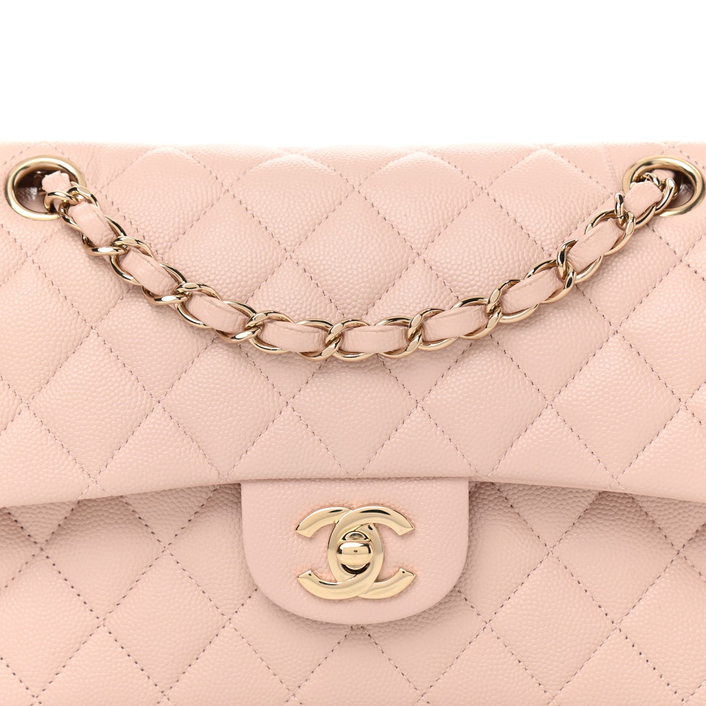 Caviar Quilted Small Double Flap Light Pink