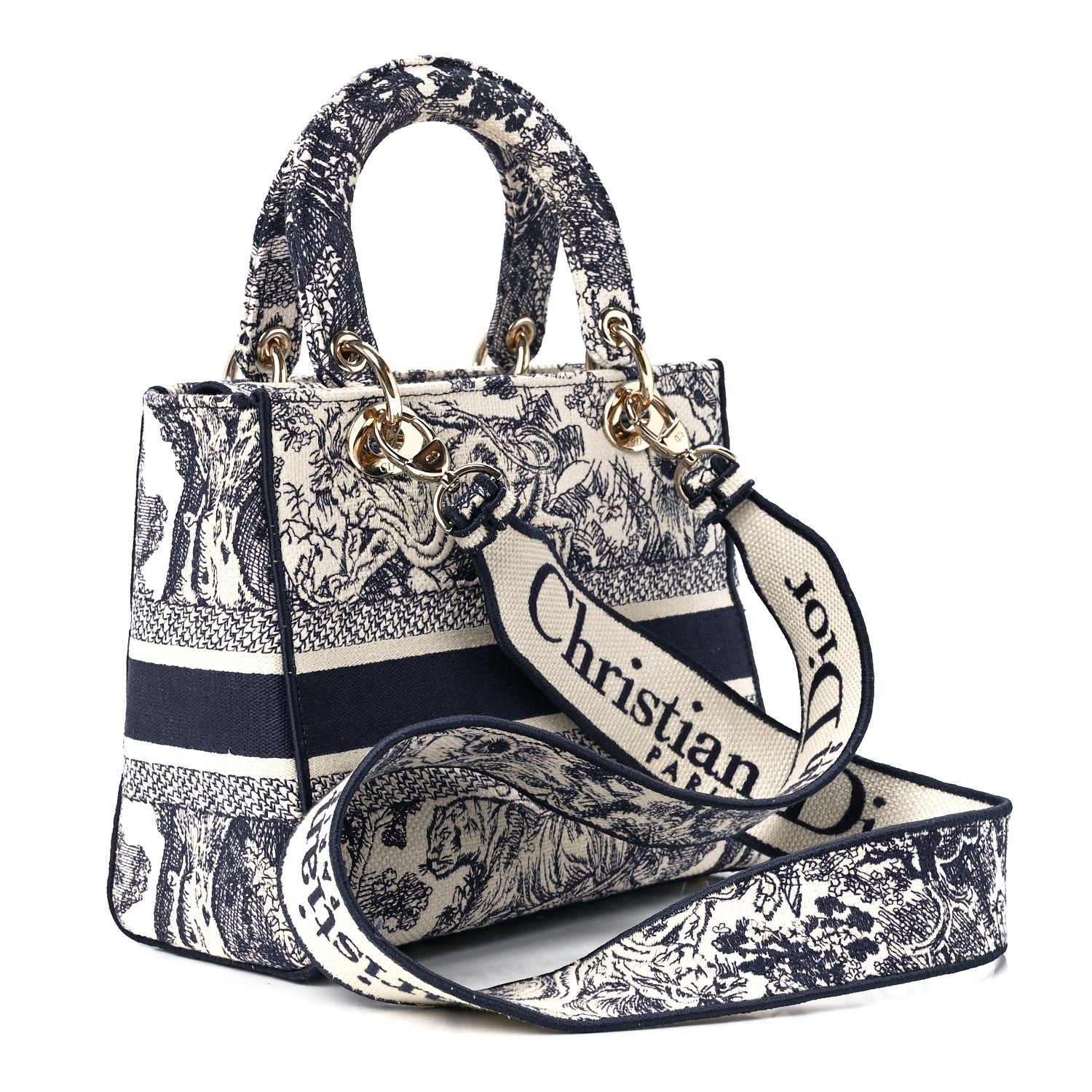 Christian Dior Toile de Jouy Embroidered Medium Lady D-Lite Blue 3 of 11