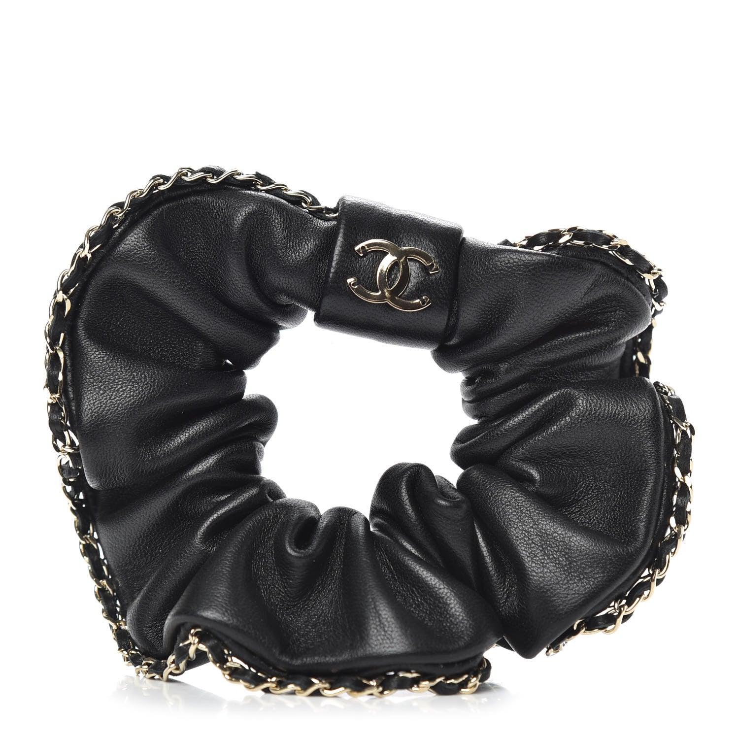 Chanel Lambskin Chain CC Hair Scrunchie Black Gold 1 of 5