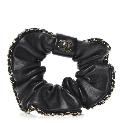 Chanel Lambskin Chain CC Hair Scrunchie Black Gold 1 of 5
