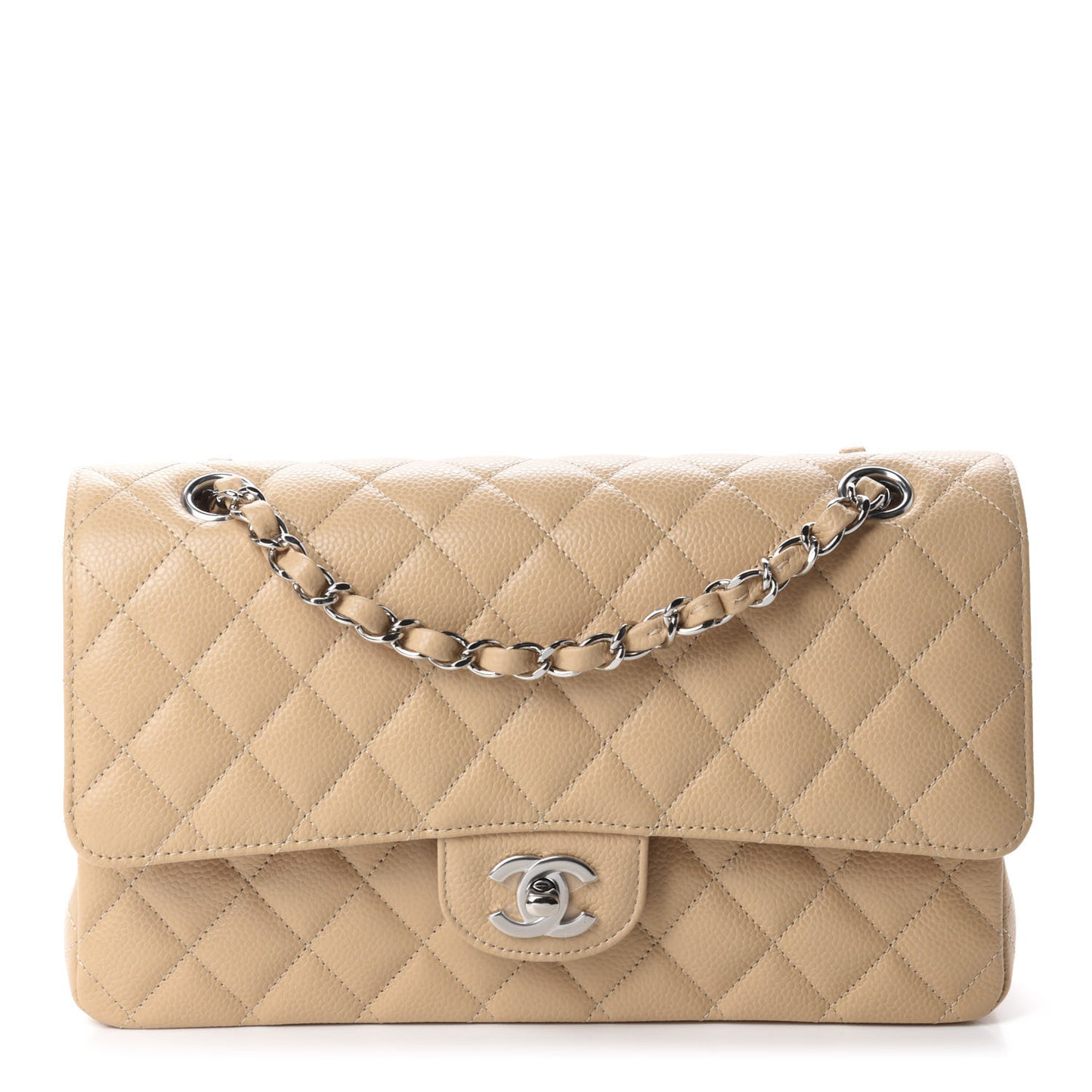 Caviar Quilted Medium Double Flap Beige