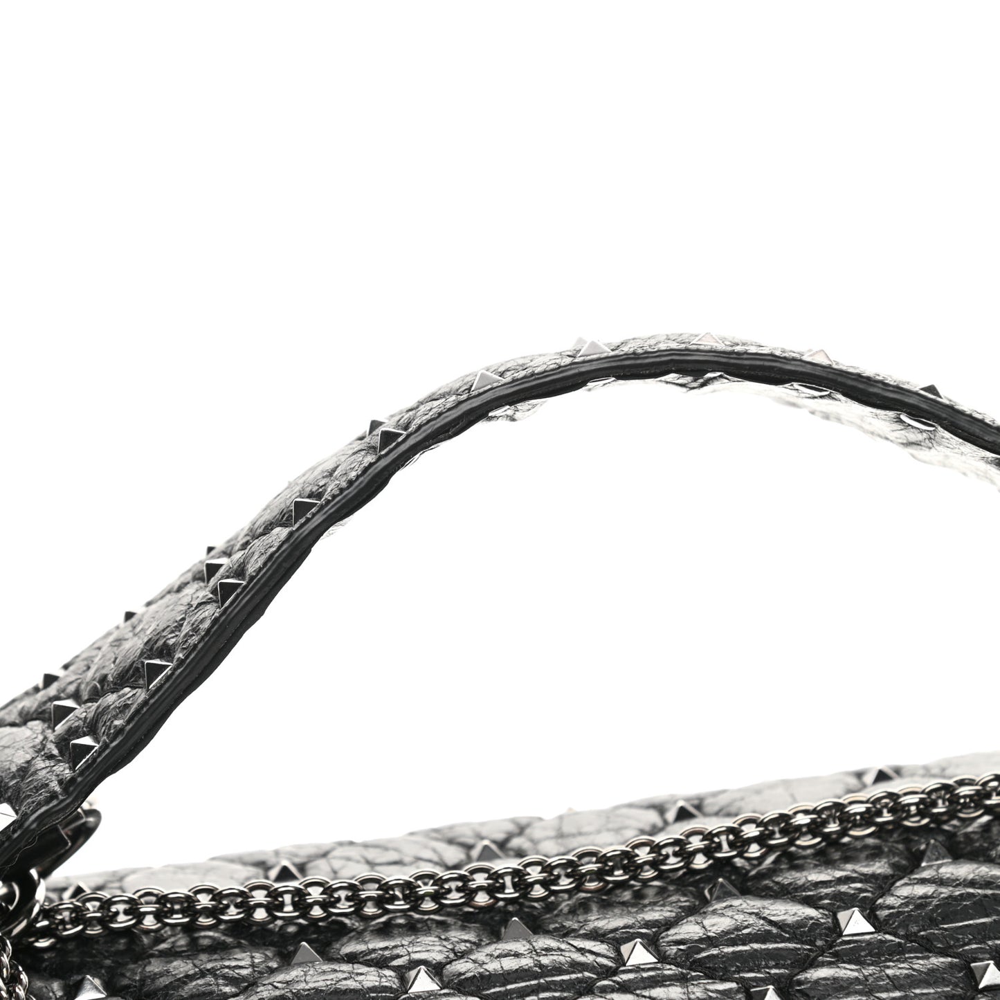 Craquele Nappa Large Rockstud Spike Shoulder Bag Black