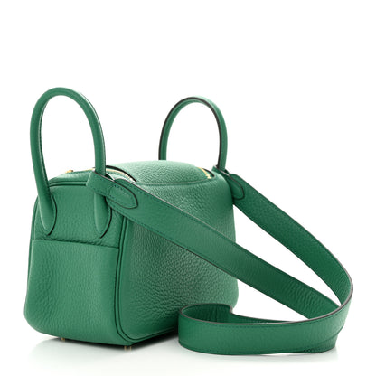 Hermes Taurillon Clemence Mini Lindy 20 Vert Vertigo 3 of 11