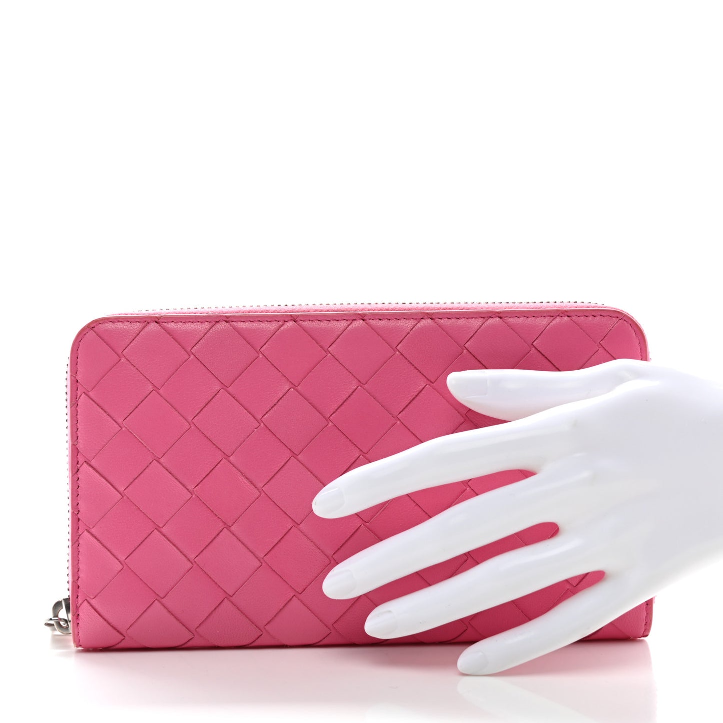 Nappa Intrecciato Zip Around Wallet Rosa Shock