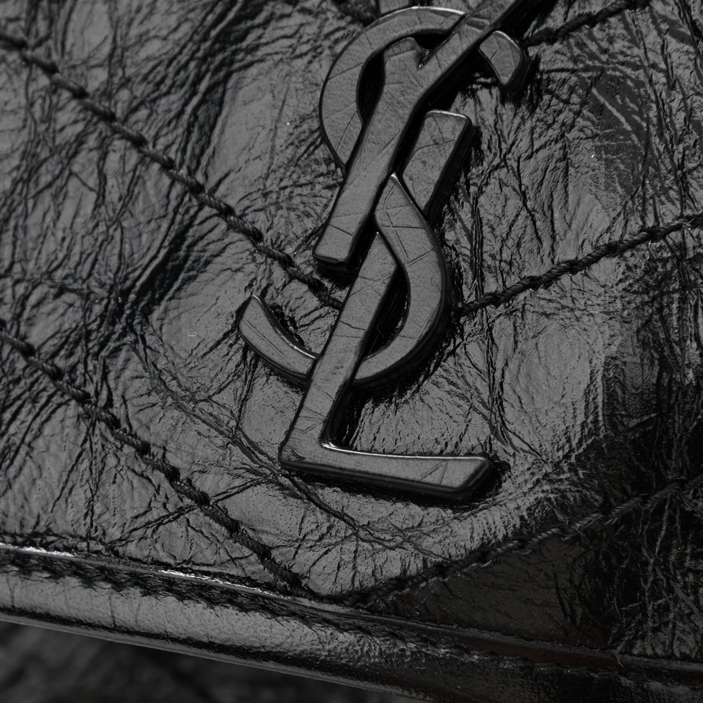 Crinkled Calfskin Matelasse Monogram Baby Niki Chain Satchel Black