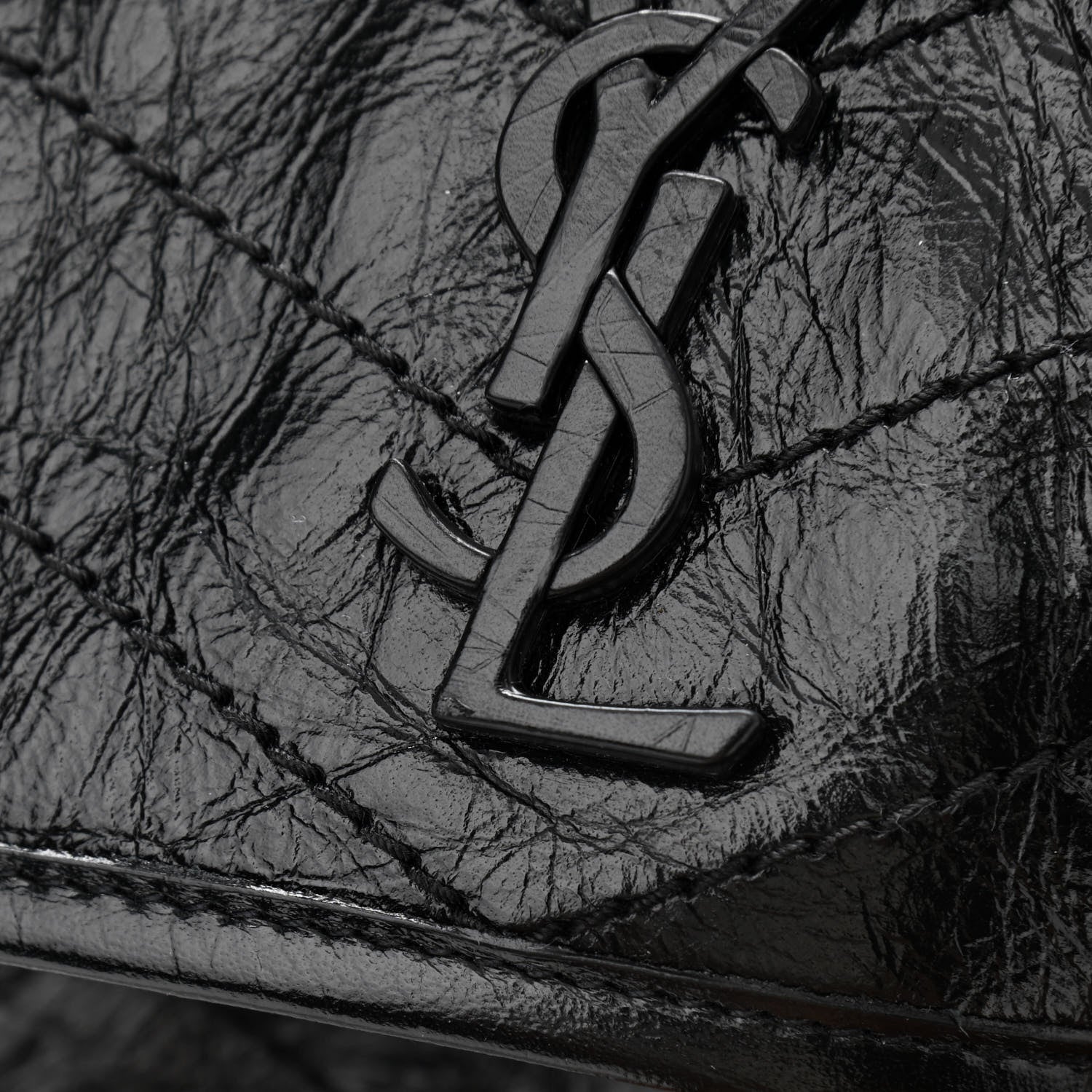 Saint Laurent Crinkled Calfskin Matelasse Monogram Baby Niki Chain Satchel Black 12 of 13
