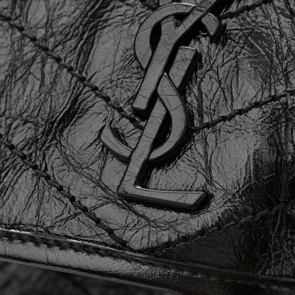 Saint Laurent Crinkled Calfskin Matelasse Monogram Baby Niki Chain Satchel Black 12 of 13