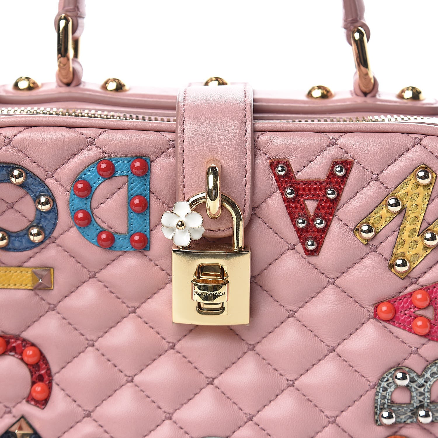 Dolce & Gabbana Lambskin Watersnake Embellished Lucia Shoulder Bag Rosa 9 of 10