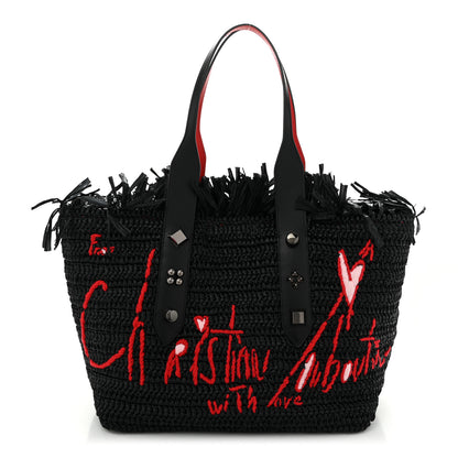 Christian Louboutin Raffia Medium Frangibus Starlight Tote Black 1 of 10