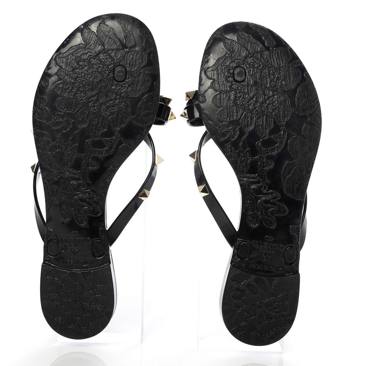 PVC Jelly Rockstud Bow Thong Sandals 37 Black