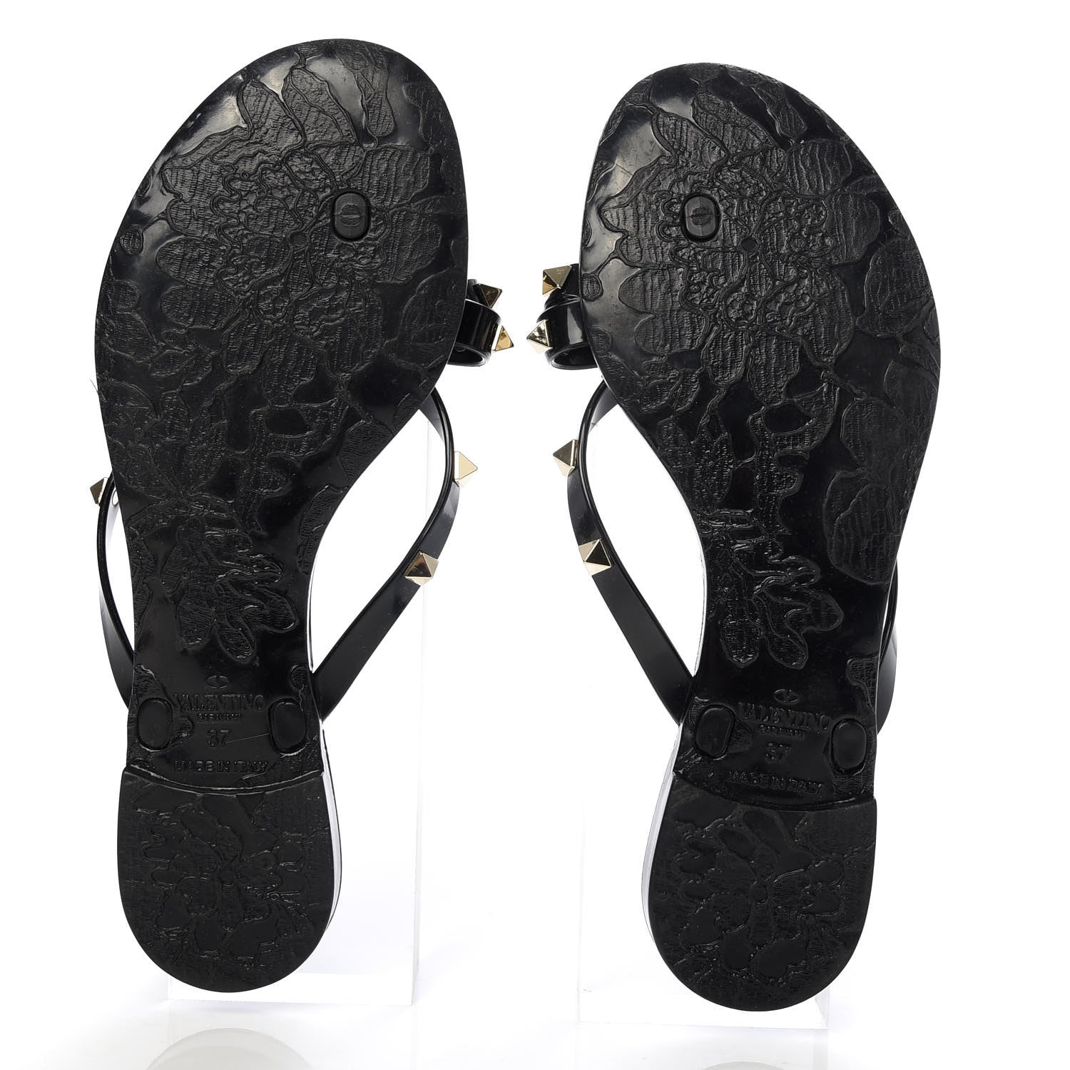 Valentino Garavani PVC Jelly Rockstud Bow Thong Sandals 37 Black 5 of 8