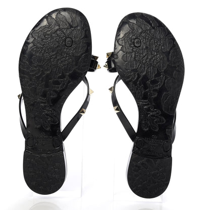 Valentino Garavani PVC Jelly Rockstud Bow Thong Sandals 37 Black 5 of 8