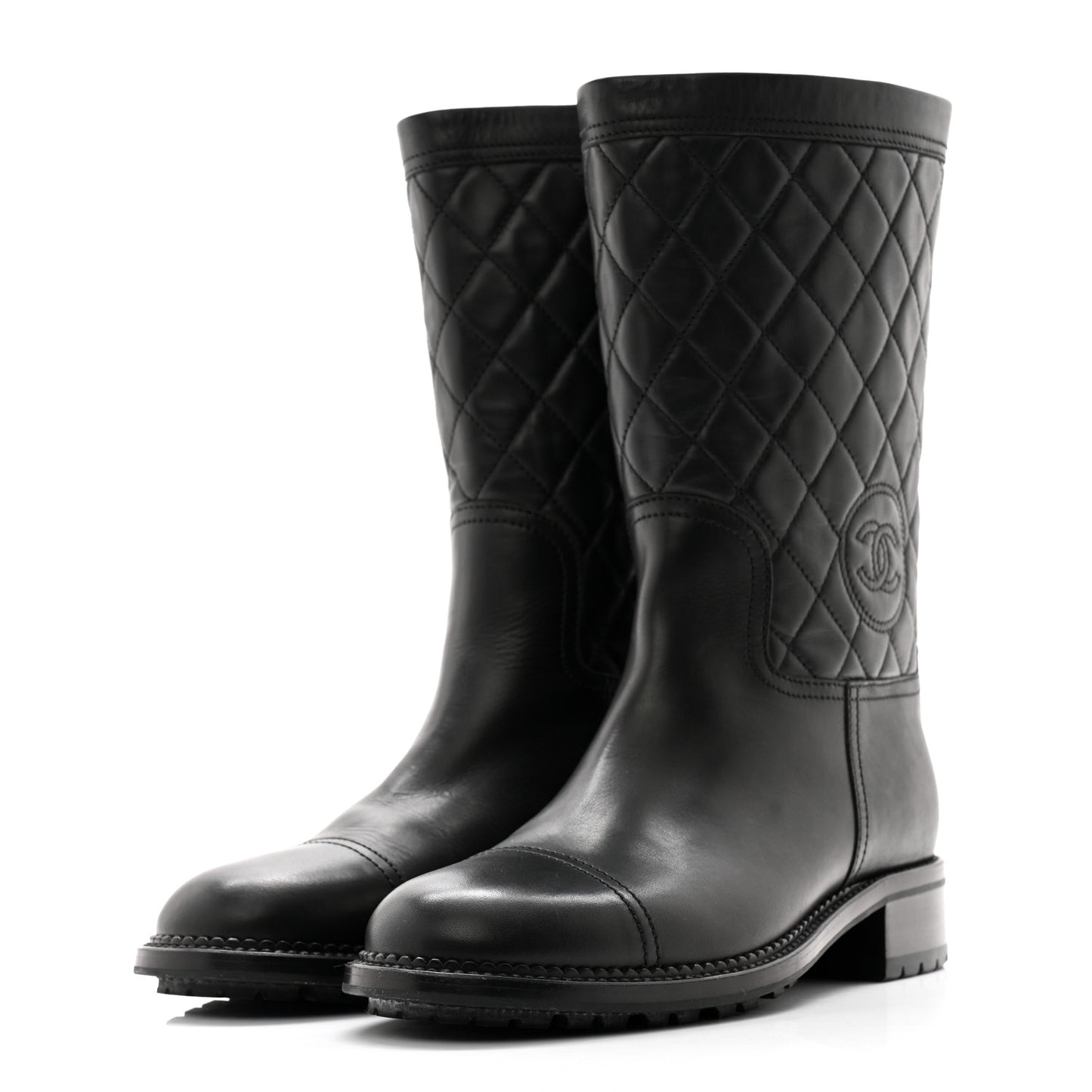 Calfskin Quilted CC Boots 40 Black