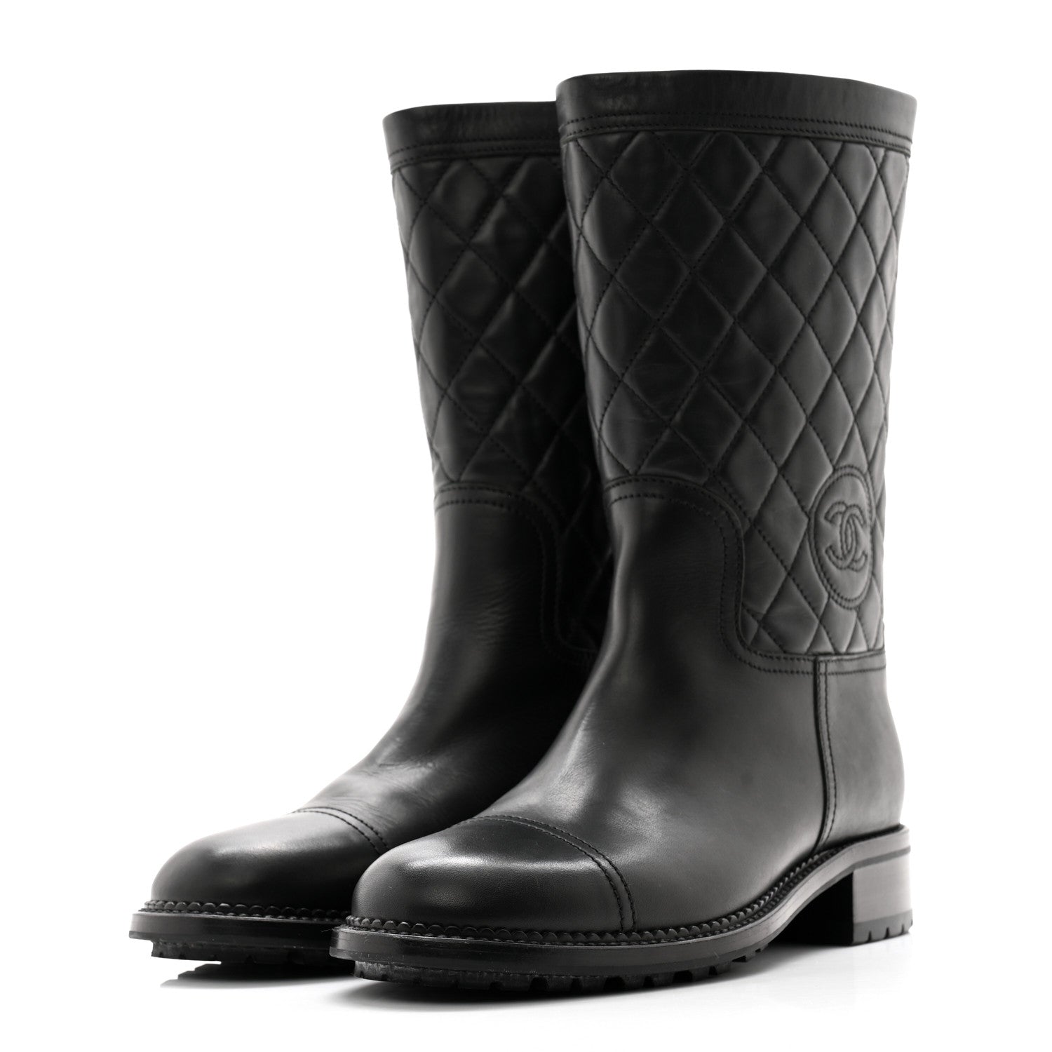 Chanel Calfskin Quilted CC Boots 40 Black 3 of 10