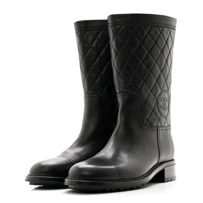 Chanel Calfskin Quilted CC Boots 40 Black 3 of 10