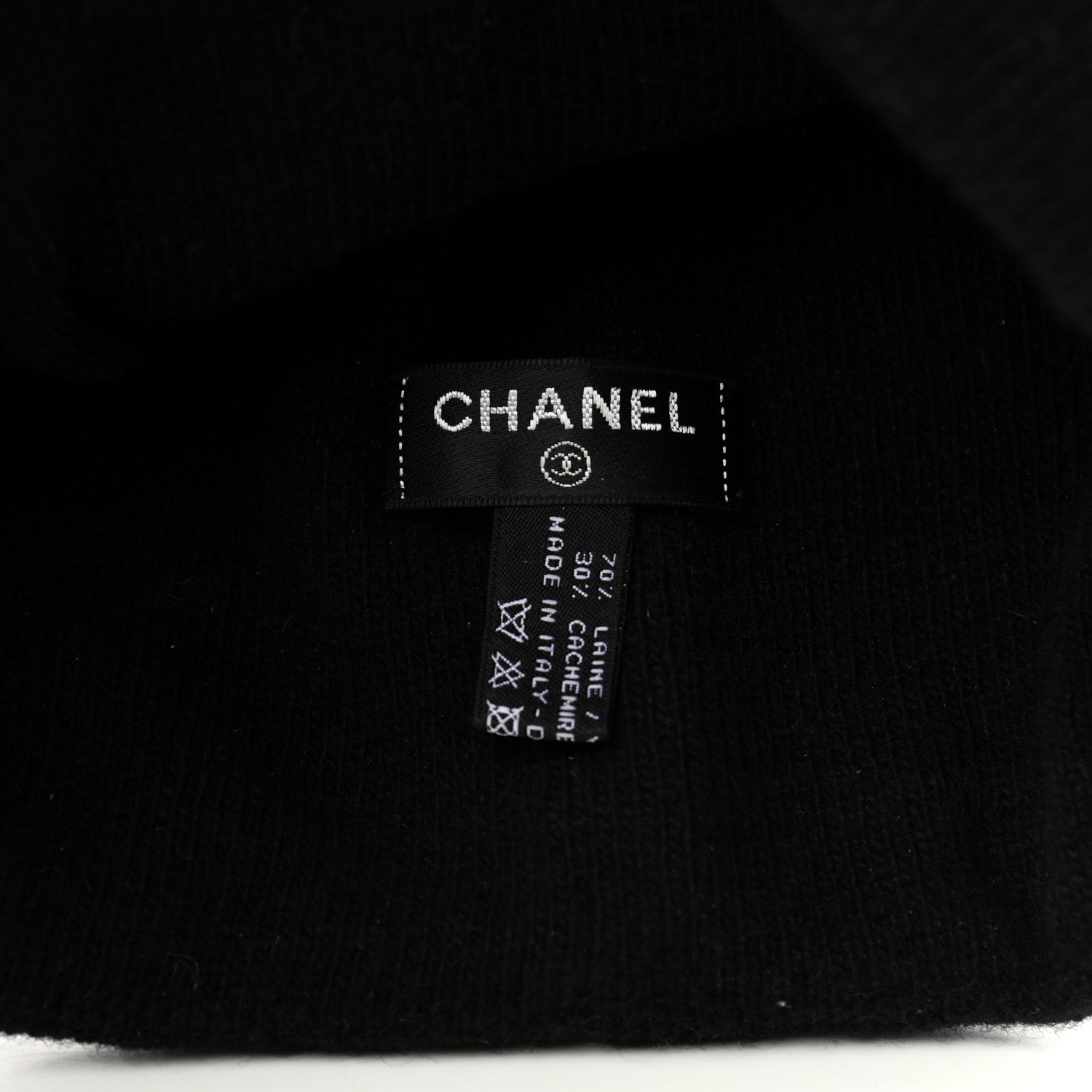 Chanel Wool Cashmere Logo Beanie Hat Black Light Grey 4 of 4