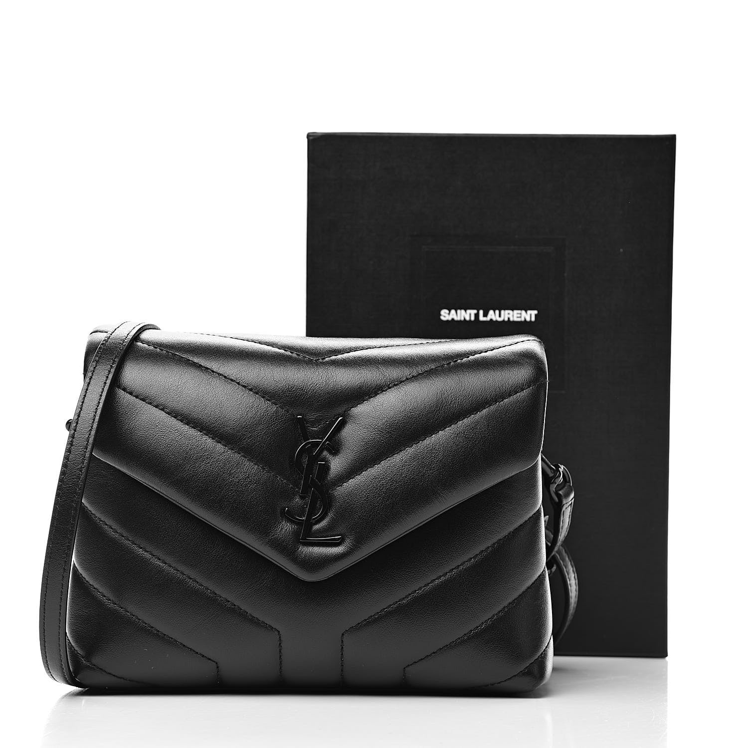 Saint Laurent Calfskin Y Quilted Monogram Toy Loulou Crossbody Bag Black 11 of 11