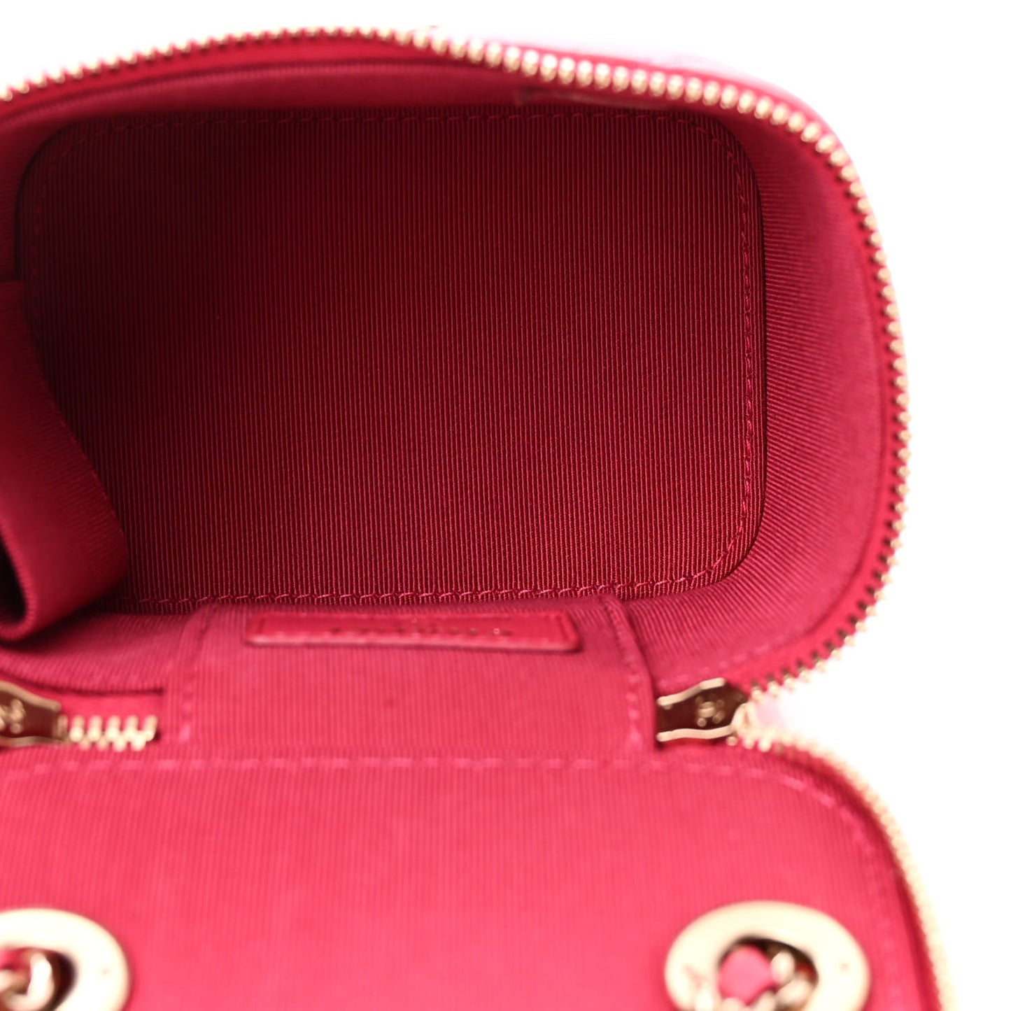 Lambskin Quilted Trendy Mini Vanity Case With Chain Dark Pink