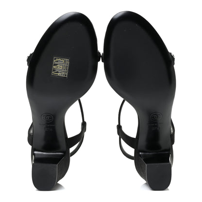 Chanel Satin Crystal CC Star Sandals 37.5 Black 5 of 9