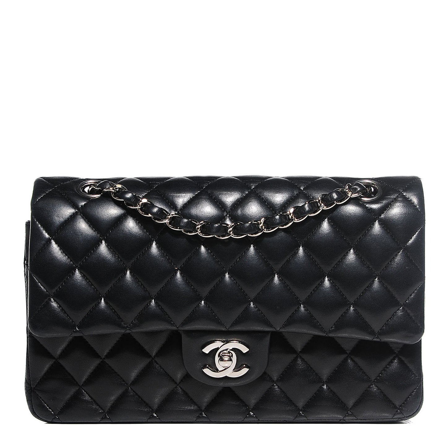 Lambskin Quilted Medium Double Flap Black