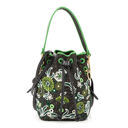 Fendi X SARAH COLEMAN Vitello Grace Fabric Jacquard FF Vertigo Fiori Embroidered Mini Mon Tresor Bucket Bag Tobacco 1 of 10
