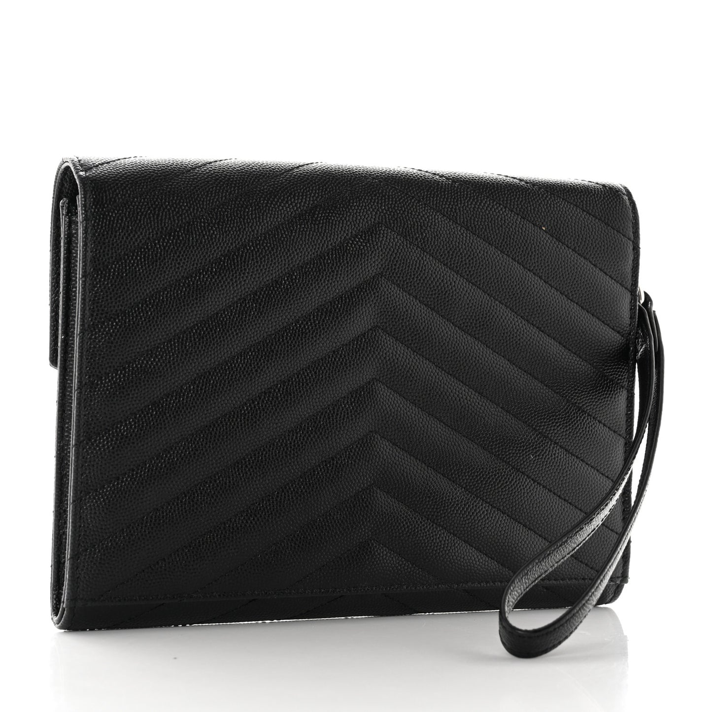 Grain De Poudre Matelasse Chevron Monogram Envelope Clutch Black