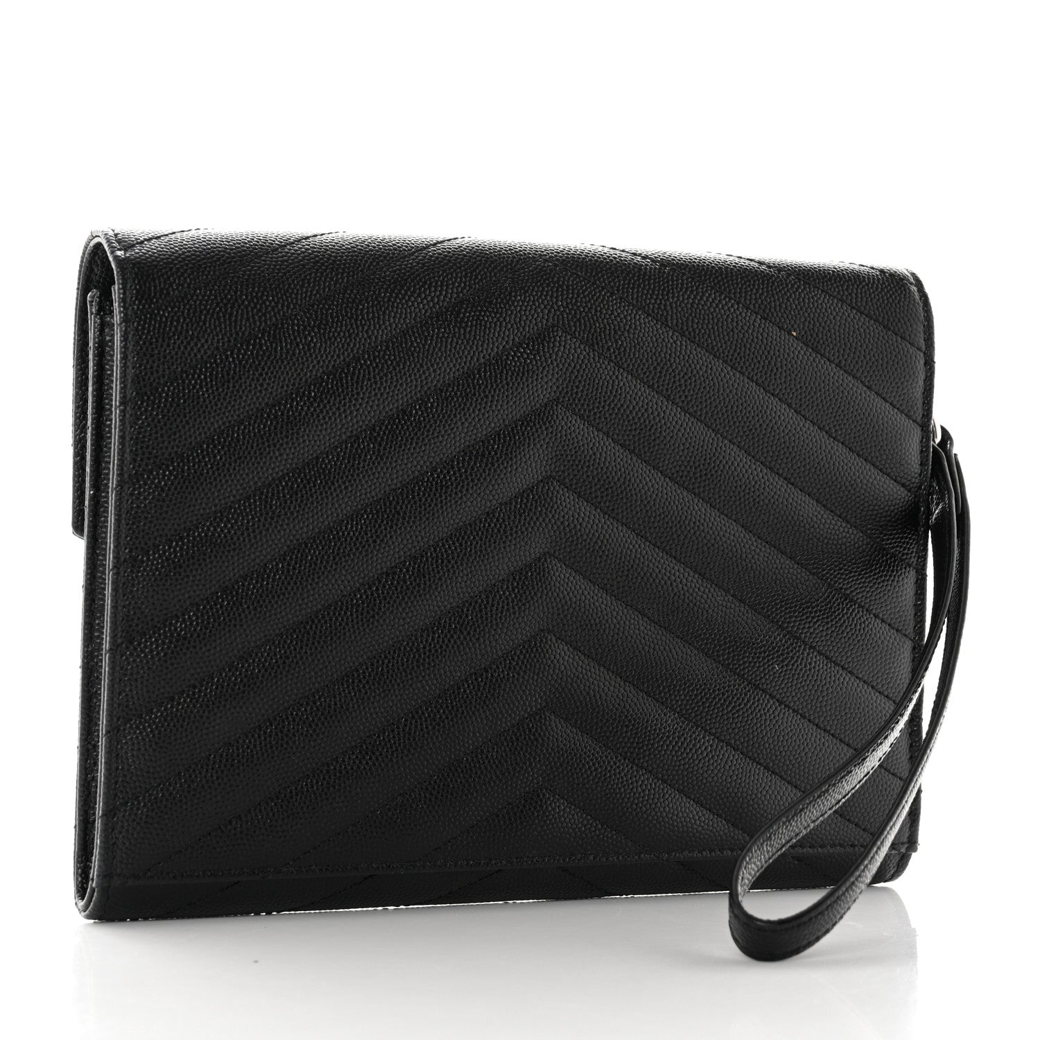 Saint Laurent Grain De Poudre Matelasse Chevron Monogram Envelope Clutch Black 3 of 8