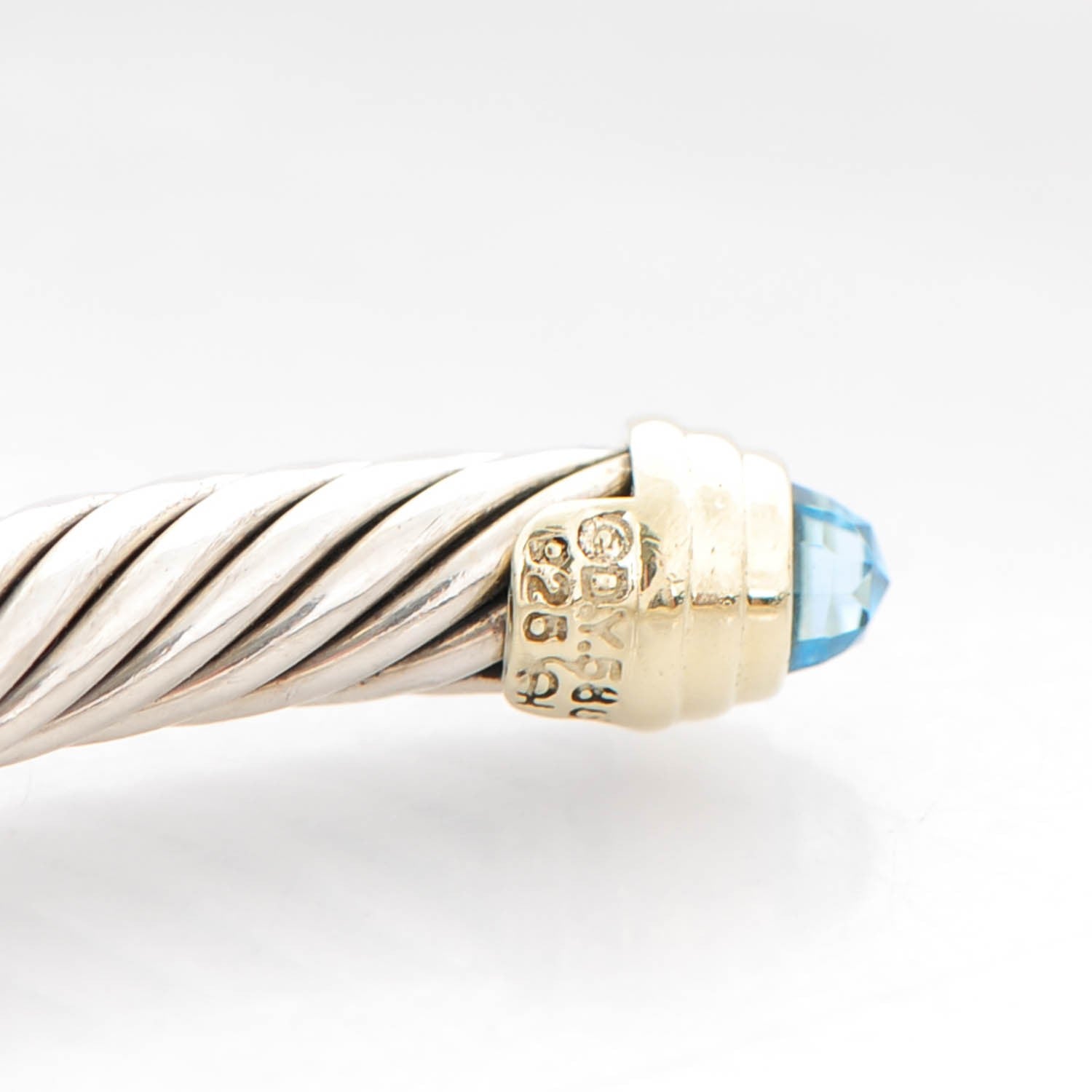 David Yurman Sterling Silver 14K Yellow Gold Blue Topaz 5mm Cable Classics Petite Color Bracelet 5 of 5