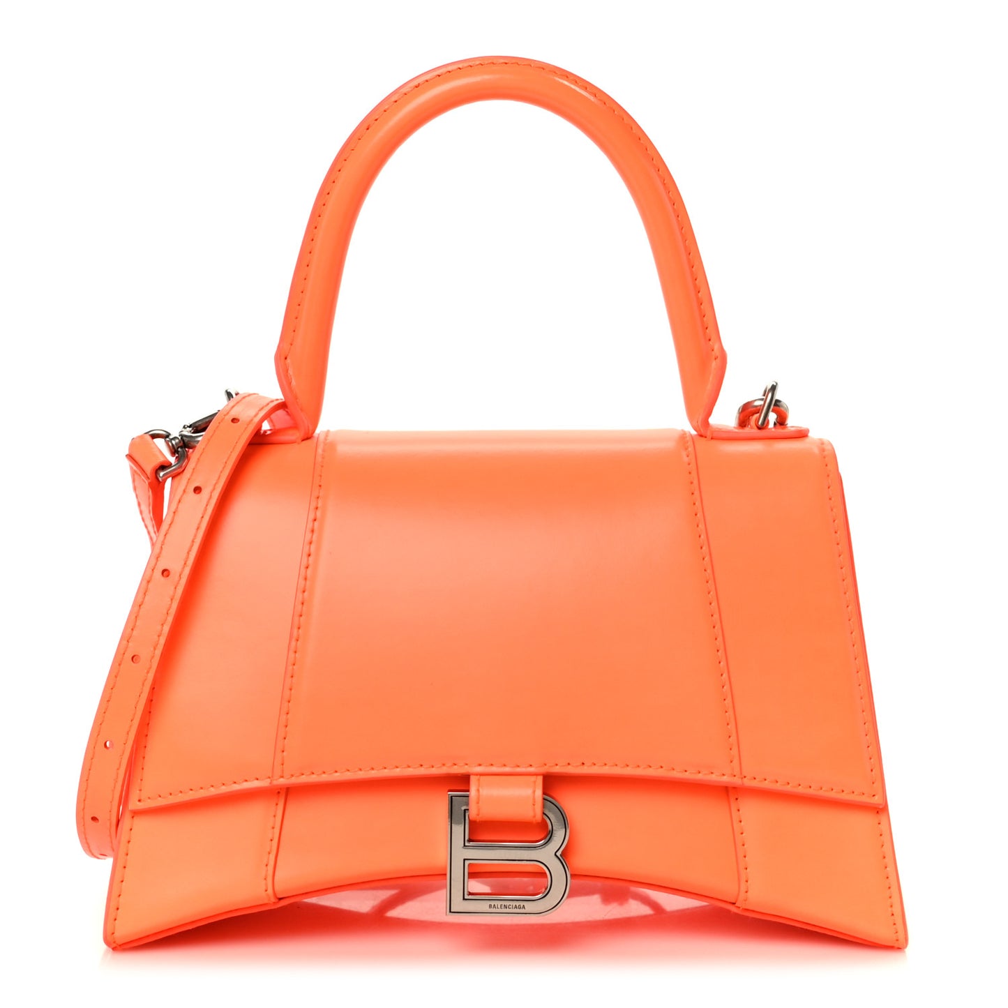Shiny Box Calfskin Small Hourglass Top Handle Bag Fluo Orange