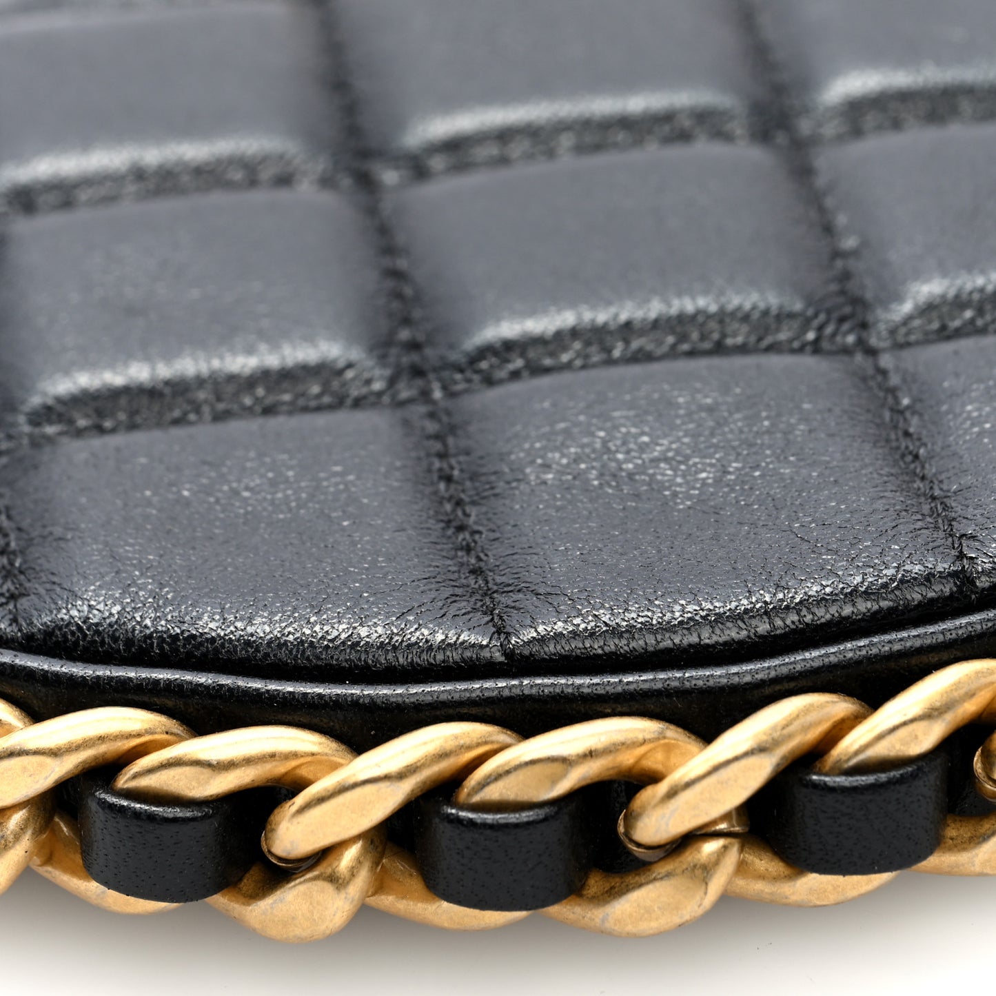 Shiny Crumbled Lambskin Quilted Round Small CC Hobo Black