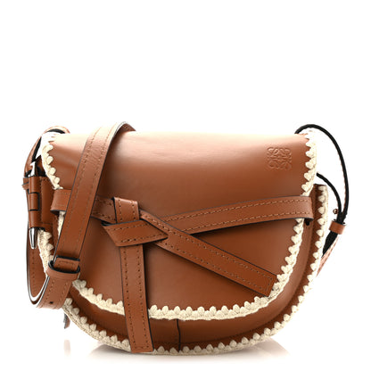 Loewe Calfskin Crochet Trim Small Gate Crossbody Bag Tan 1 of 9