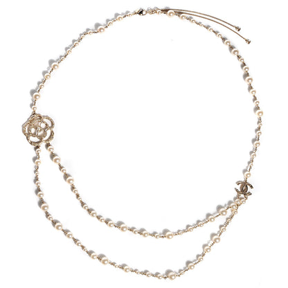 Chanel Swarovski Crystal Pearl Camellia Necklace Gold 1 of 5