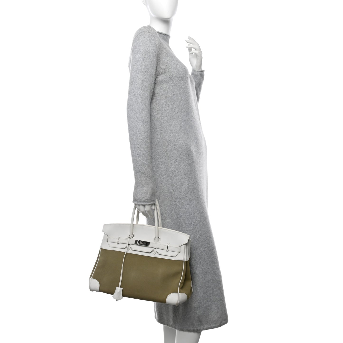Swift Toile Birkin 35 White Vert Miliatire