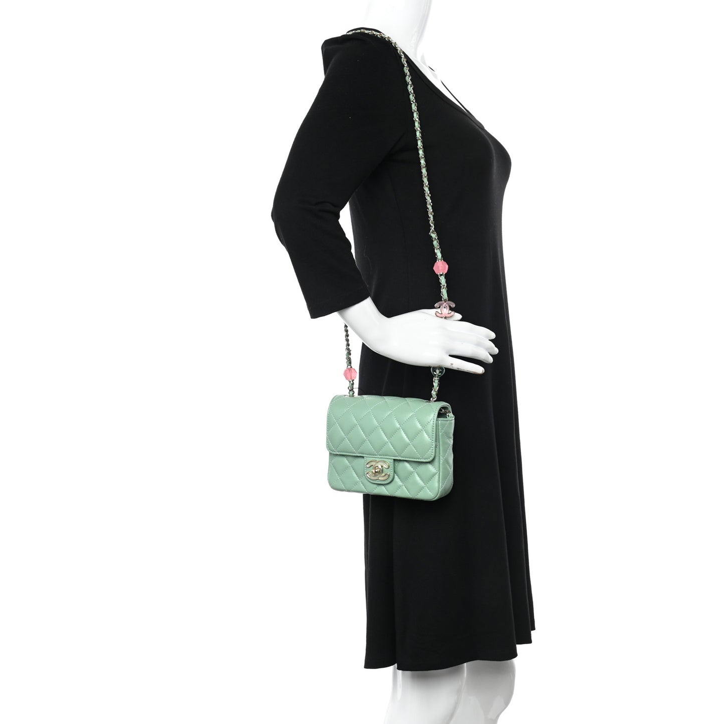 Lambskin Resin Quilted Mini Heart Square Flap Light Green