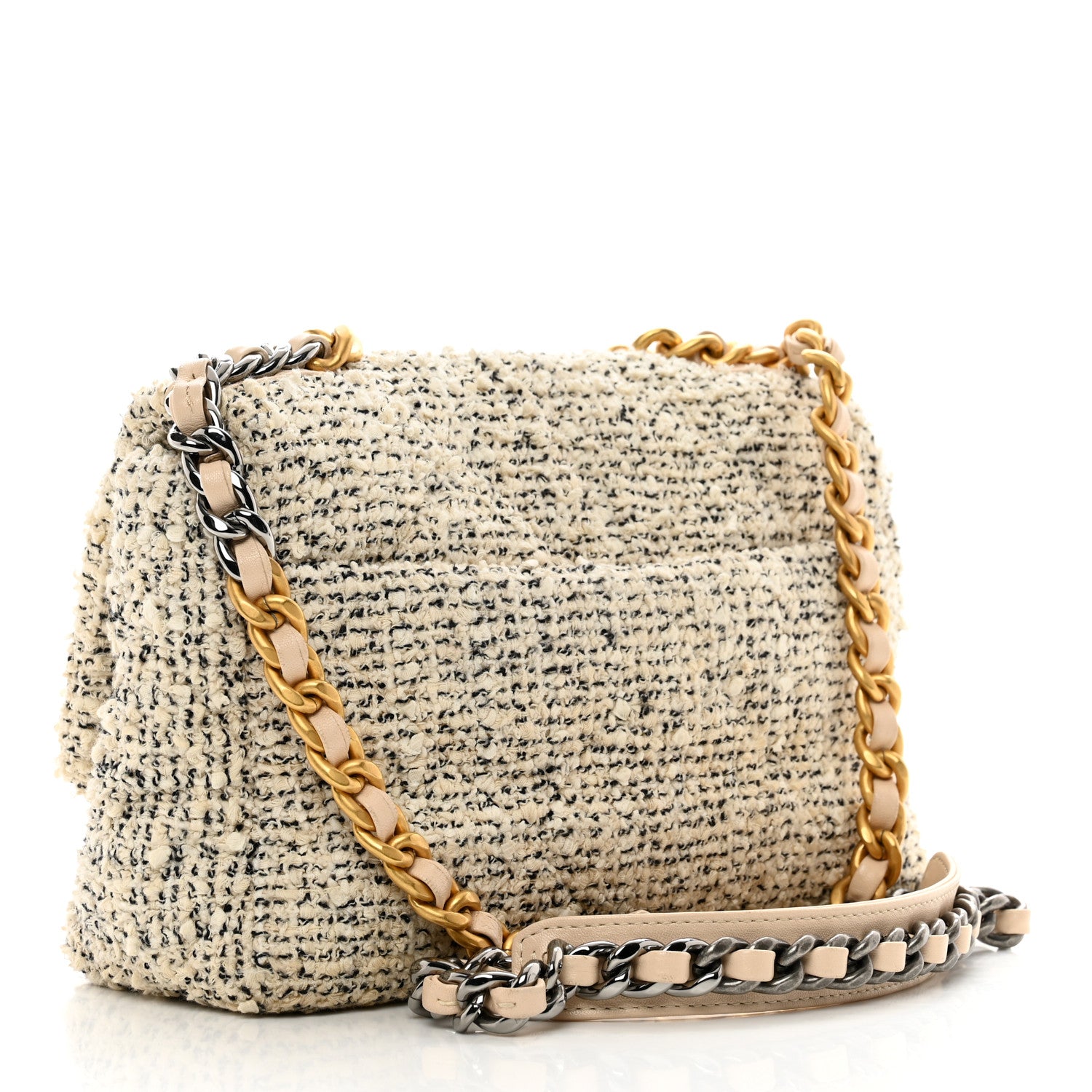 Chanel Tweed Quilted Medium Chanel 19 Flap Ecru Black 3 of 12