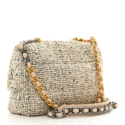 Chanel Tweed Quilted Medium Chanel 19 Flap Ecru Black 3 of 12