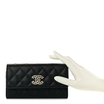 Chanel Caviar Quilted Crystal CC Large Gusset Flap Wallet Black 2 of 10