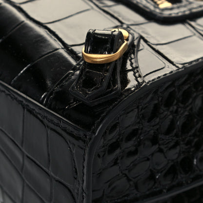 Balenciaga Shiny Supple Calfskin Crocodile Embossed Neo Classic Gold Hardware Super Nano City Crossbody Black 8 of 10