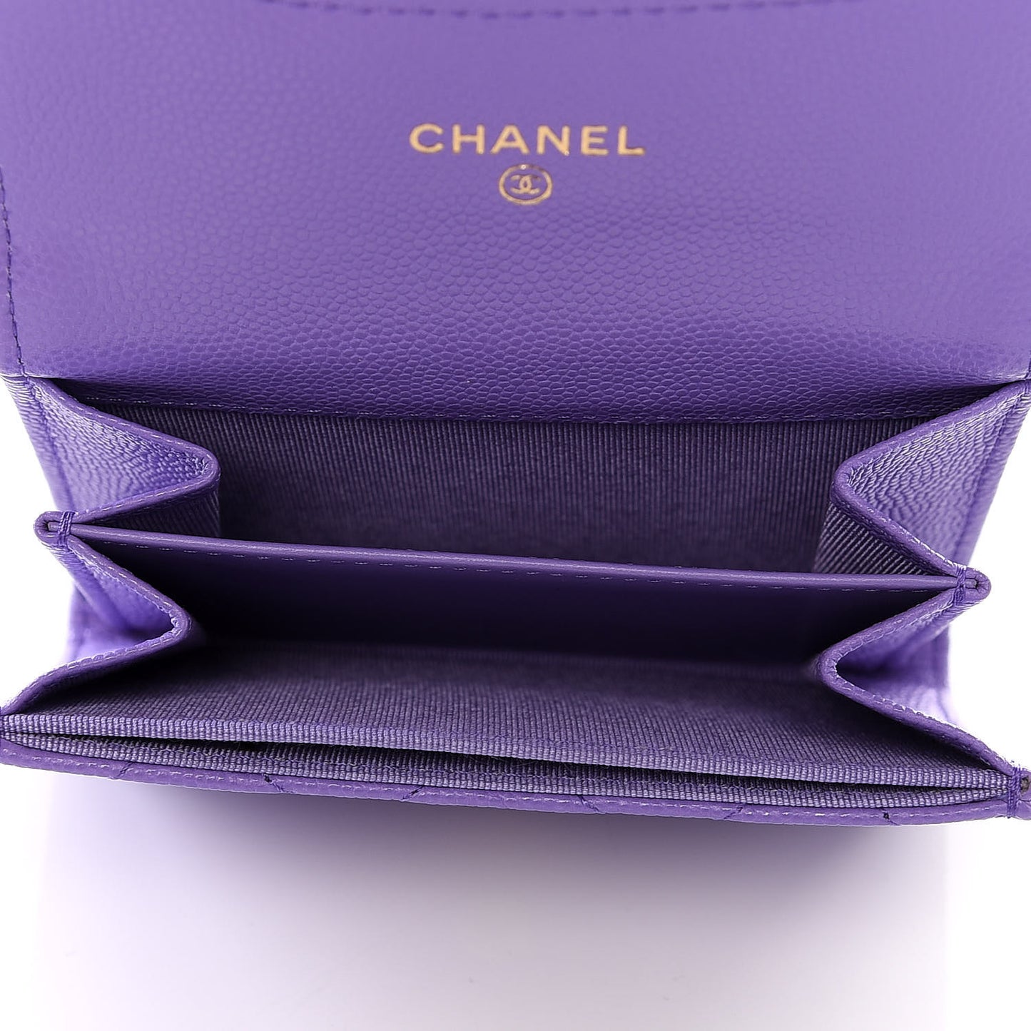 Caviar Quilted Flap Card Holder Wallet Purple