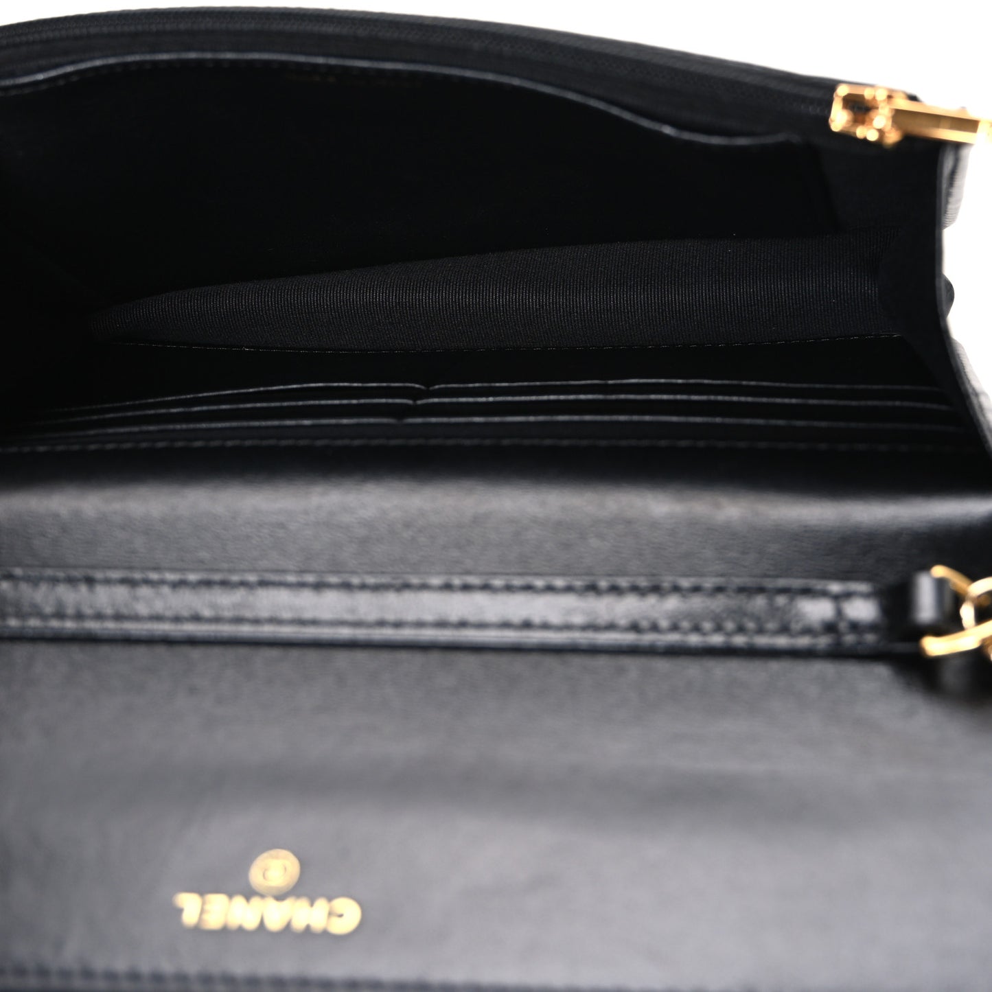 Shiny Lambskin Quilted Golden Links Wallet On Chain WOC Black