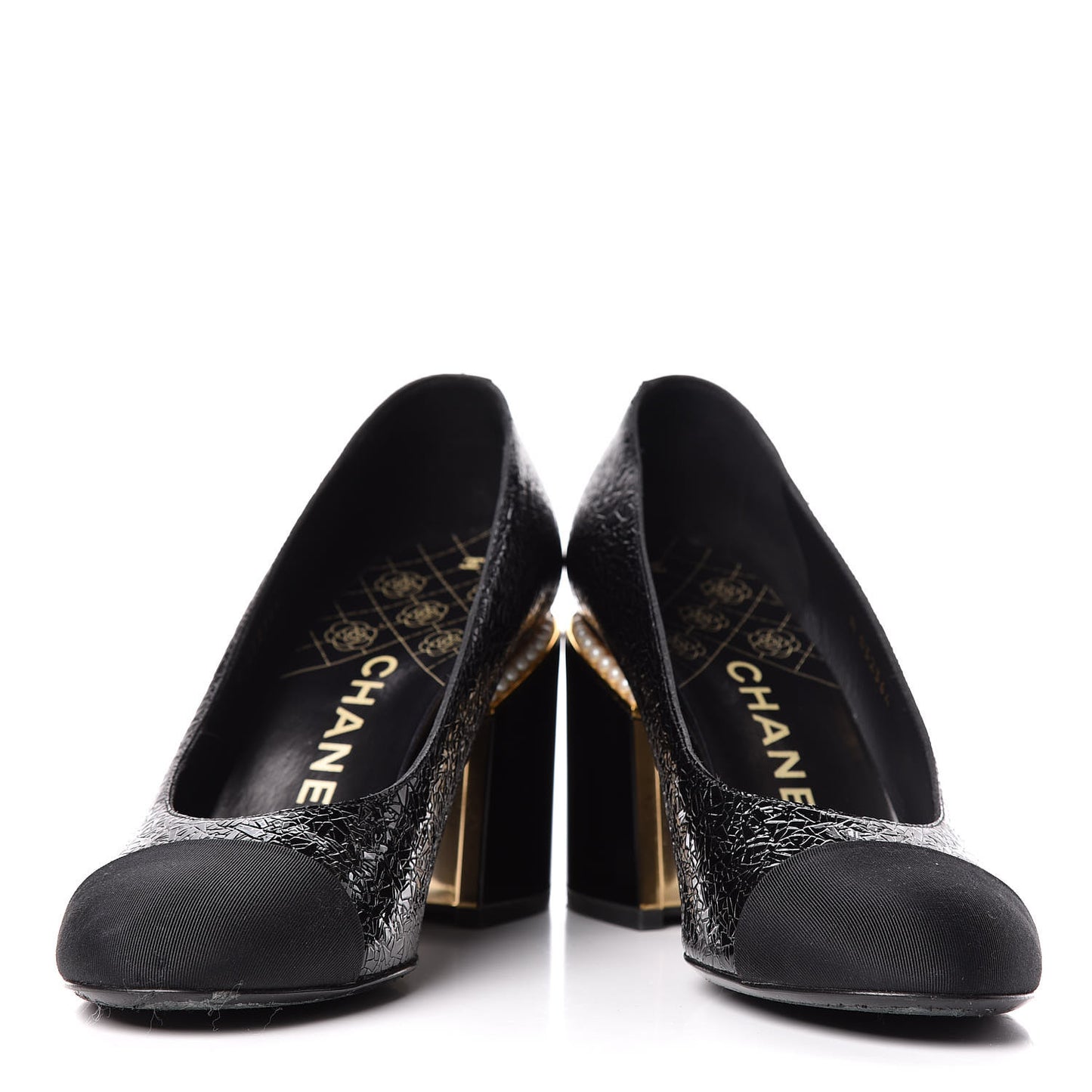 Fantasy Patent Calfskin Grosgrain Cap Toe Pumps 38 Black