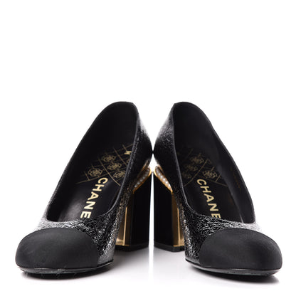 Chanel Fantasy Patent Calfskin Grosgrain Cap Toe Pumps 38 Black 5 of 12